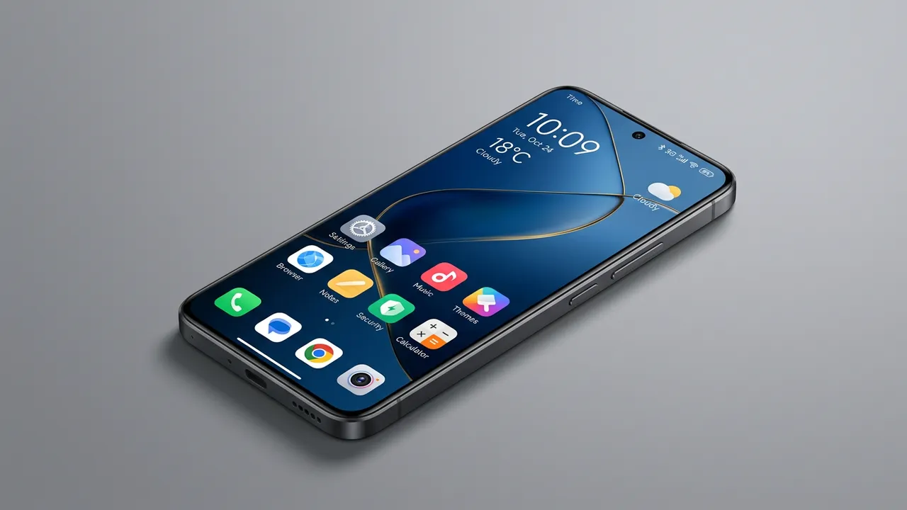 Смартфон Xiaomi с интерфейсом HyperOS на чистом студийном фоне